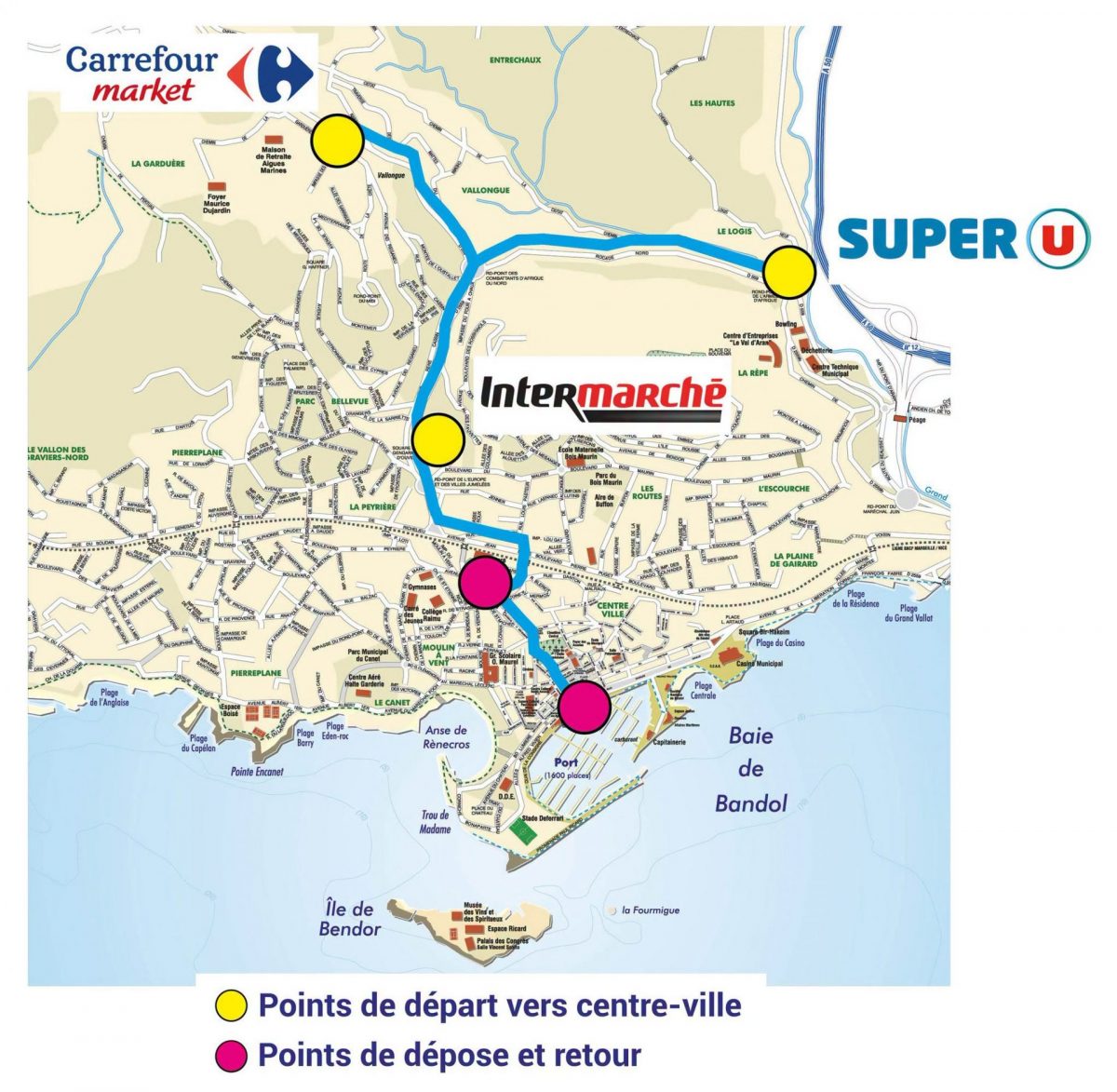 Plan navette parkings relais Bandol été 2026