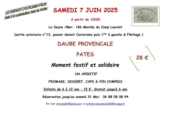 Repas organisé par l’association « Les enfants d’Atacama – Fal83 »